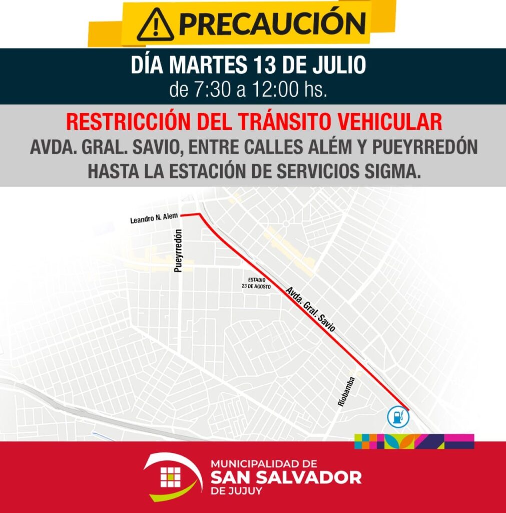 Mapa de la restricción vehicular en la Av. Gral. Savio